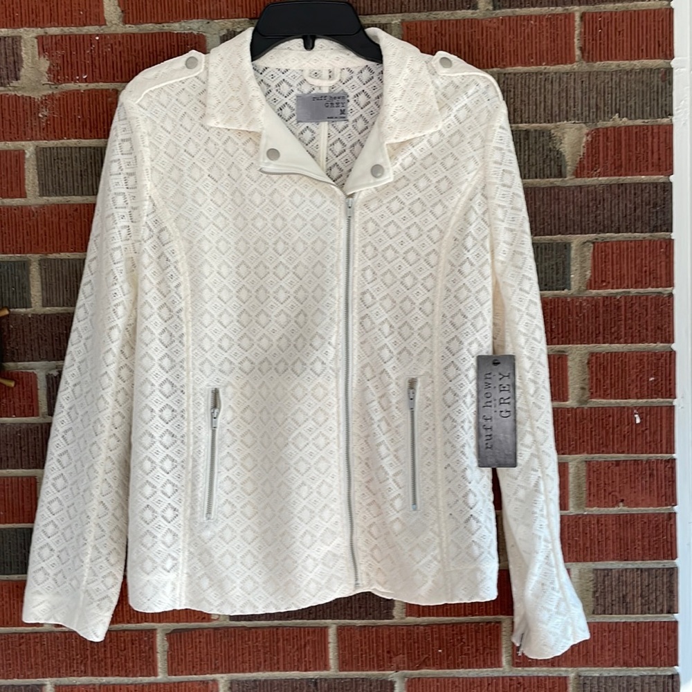 Cream lace look, motorcycle style jacket